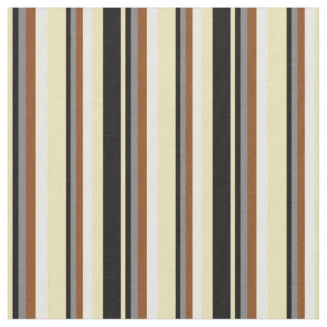 Tan, Black, Grey, Brown & White Striped Pattern Fabric (Close Up)