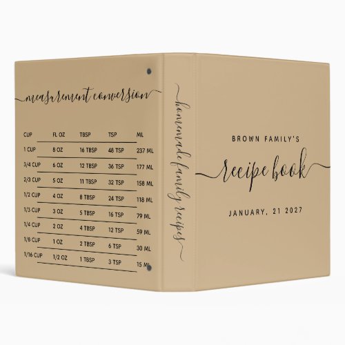 Tan Black Kitchen Measurement Cook Recipe 3 Ring Binder