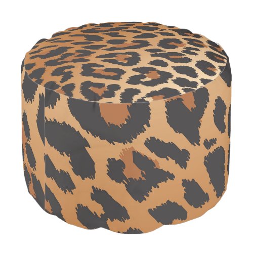 Tan Black Leopard Cheetah Jaguar Animal Print Pouf