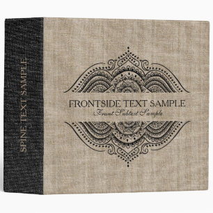 Tan & Black Linen Texture Print Floral Frame 3 Ring Binder