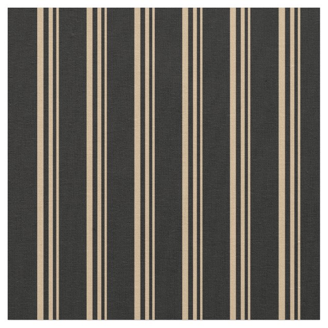 Tan & Black Lines/Stripes Pattern Fabric (Close Up)