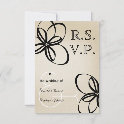 Tan &amp; Black Modern Wedding RSVP With Flowers