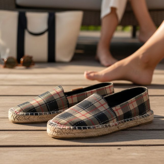 Tan Black Red Tartan Plaid Pattern Espadrilles (Creator Uploaded)