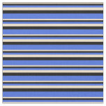 [ Thumbnail: Tan, Black & Royal Blue Striped/Lined Pattern Fabric ]