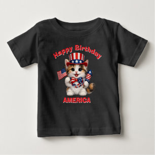 Tan, Black&White Kitten (1r) Patriotic Kid T-Shirt