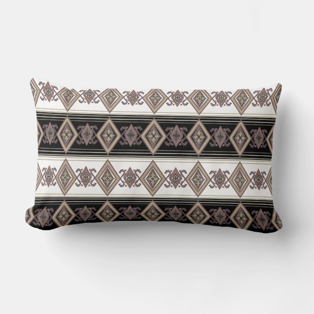 Tan Blend Folk Design Reversible Lumbar Pillow (Front)