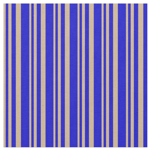 Tan & Blue Colored Lines/Stripes Pattern Fabric (Close Up)