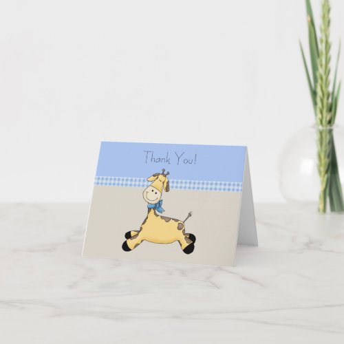 Tan Blue Giraffe Baby Boy Thank You Cards