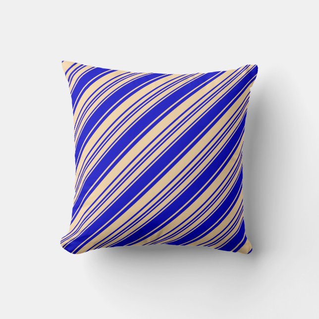 Tan & Blue Lines/Stripes Pattern Throw Pillow (Front)
