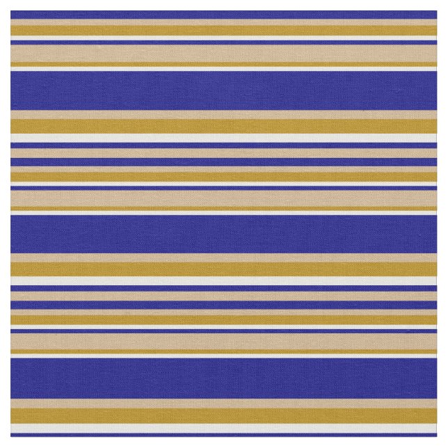 Tan, Blue, Mint Cream, and Dark Goldenrod Pattern Fabric (Close Up)