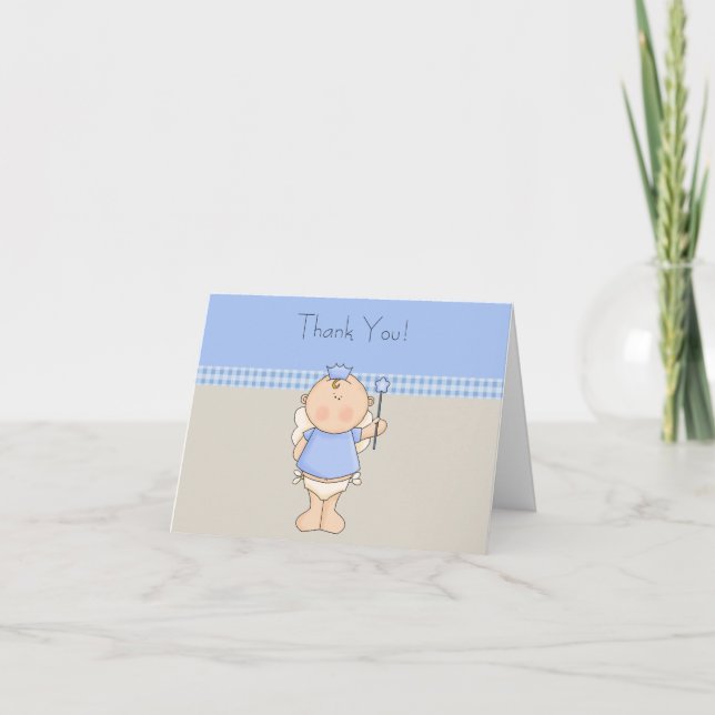 Tan Blue Prince Baby Boy Thank You Cards (Front)