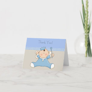 Tan Blue Prince Baby Boy Thank You Cards