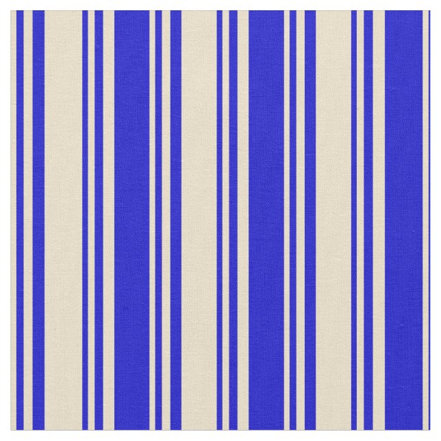 Tan & Blue Striped/Lined Pattern Fabric (Close Up)
