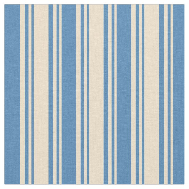Tan & Blue Striped/Lined Pattern Fabric (Close Up)