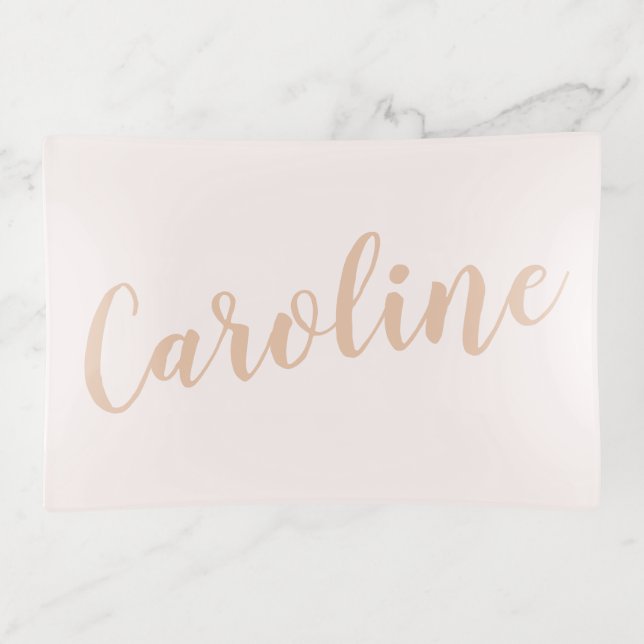 Tan Blush Chic Feminine Minimalist Calligraphy Trinket Tray (Front)
