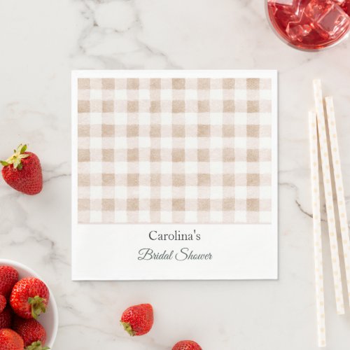 Tan Blush Cream Plaid Stripes Bridal Shower Napkins