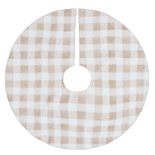 Tan Blush Cream Plaid Stripes Christmas Brushed Polyester Tree Skirt