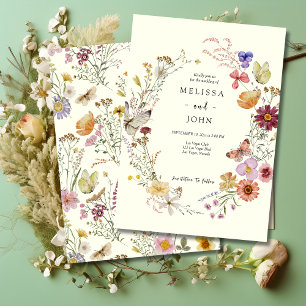 Tan Bohemian Wildflower Wedding Invitation