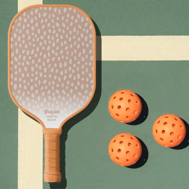 tan-boho-chic-polka-dot-pattern-custom-text-pickleball-paddle-zazzle