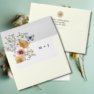 Tan Boho Elegant Wildflower Wedding Envelope