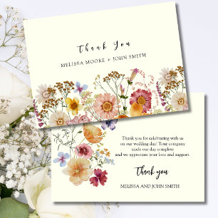 Tan Boho Wildflower Wedding Thank You Card