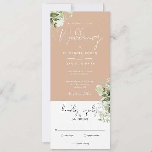 Tan Botanical Floral All In One Wedding  Invitation