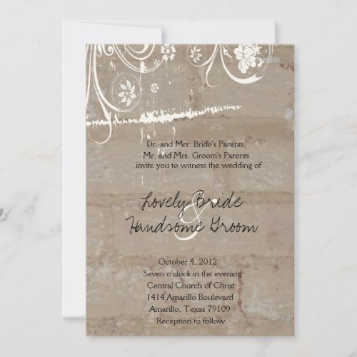 Tan Brick Lace Wedding Invitation