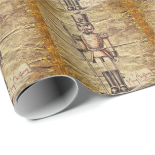 Tan Bronze Art Rustic Nutcracker Wrapping Paper