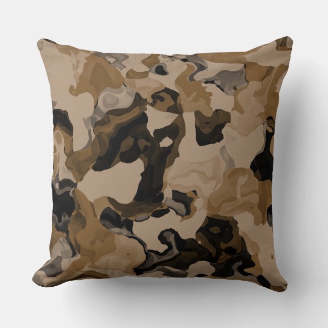 Tan, Brown and Black Abstract Throw Pillow (Front)