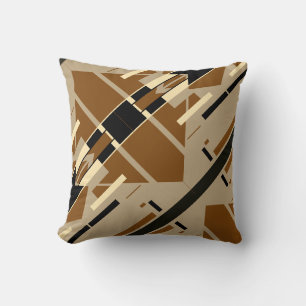 Tan Brown Beige Black Southwest Diagonal Mosaics Throw Pillow