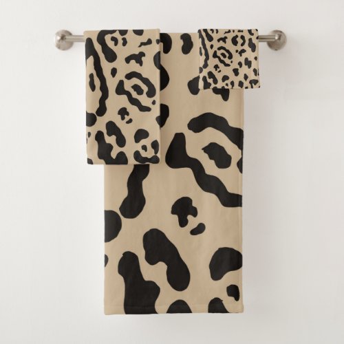 Tan Brown  Black Cheetah Leopard Animal Print  Bath Towel Set
