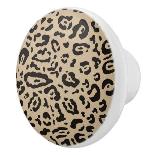 Tan Brown & Black Cheetah Leopard Animal Print Ceramic Knob