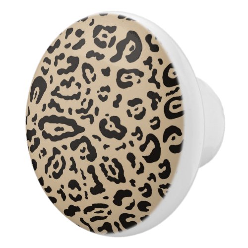 Tan Brown  Black Cheetah Leopard Animal Print  Ceramic Knob