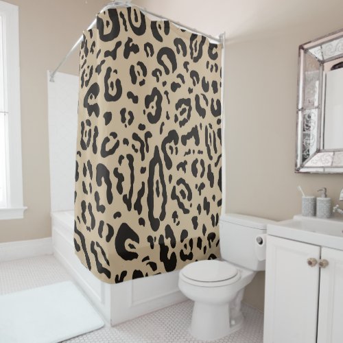 Tan Brown  Black Cheetah Leopard Animal Print  Shower Curtain