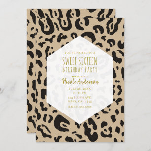 Tan Brown & Black Cheetah Leopard Chic Sweet 16 In Invitation