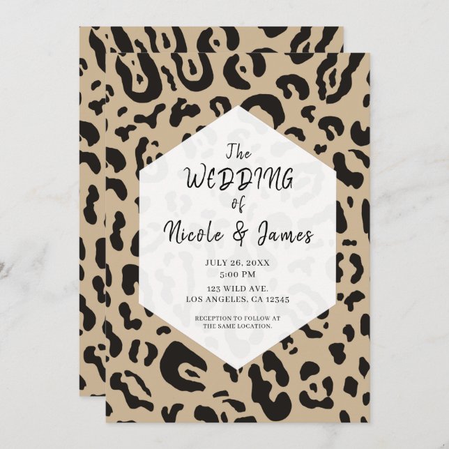 Tan Brown & Black Cheetah Leopard Chic Wedding  In Invitation (Front/Back)