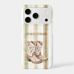 Tan Brown Blush Pink Floral Cowgirl Boots iPhone 17 Pro Case