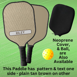 Tan Brown Burlap Faux Fabric Add Name Monogram Pickleball Paddle
