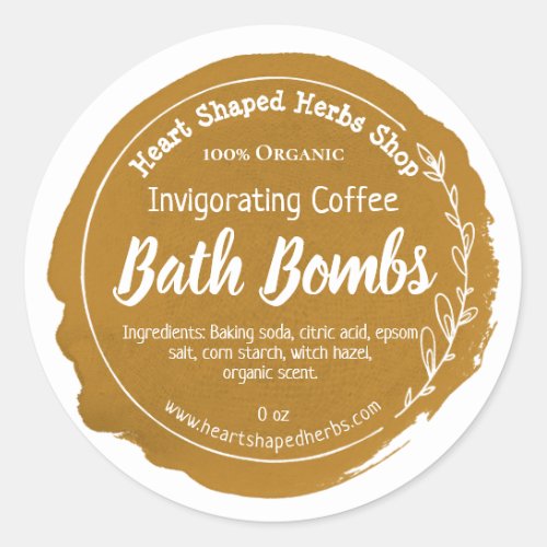 Tan Brown Coffee Watercolor Bath Bomb Classic Round Sticker