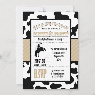 Tan Brown Cowhide Cowboy Birthday Invitation