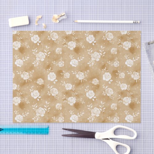 Tan Brown Cream Rose Floral Birthday Tissue Paper