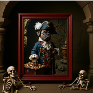 Tan Brown French Bulldog Pirate Captain Poster