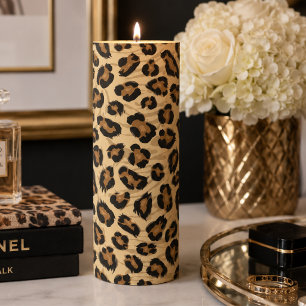 Tan Brown Leopard Print Glam Cottagecore Pillar Candle
