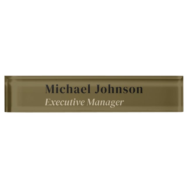Tan brown modern professional minimalist profile desk name plate (Front)