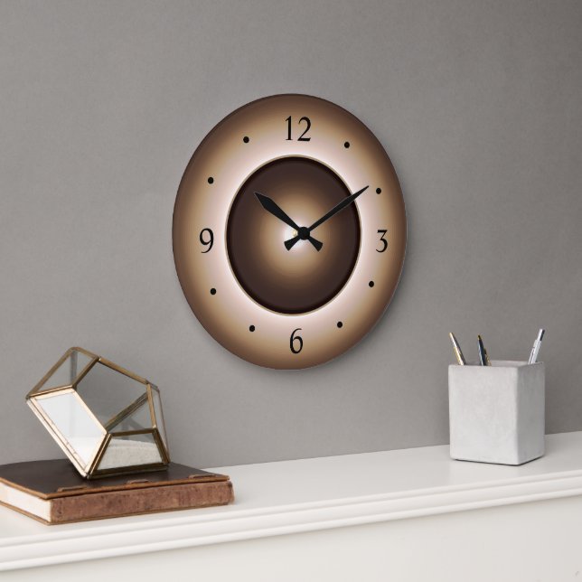 Tan/Brown Moon Effect Printed Design Large Clock (Office)
