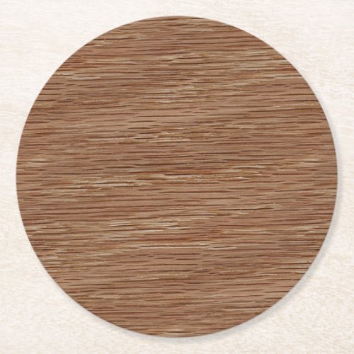 Tan Brown Natural Oak Wood Grain Look Round Paper Coaster