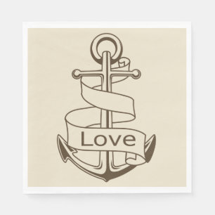 Tan Brown Nautical Ship Anchor Ocean Sailor Love Napkins