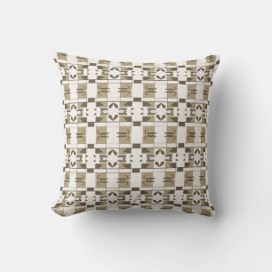 Tan Brown Off-White Checkerboard Small Art Tiles Throw Pillow