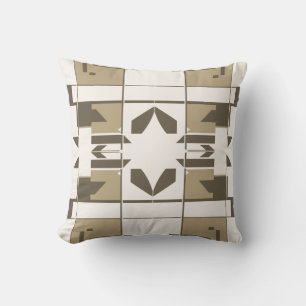 Tan Brown Off-White Mediterranean Checkerboard Throw Pillow
