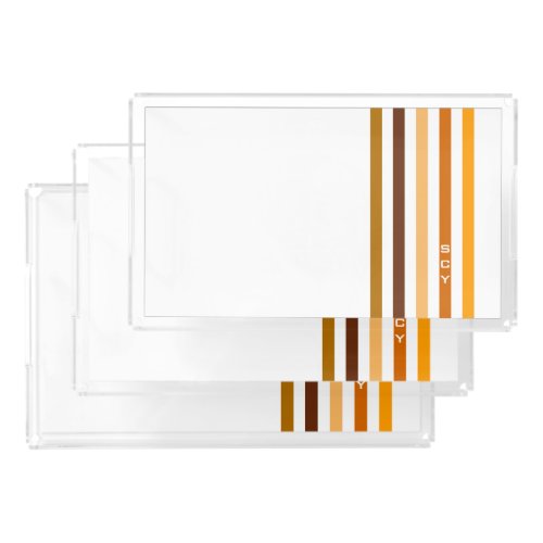 Tan Brown Orange Vertical Stripes Monogram Acrylic Tray